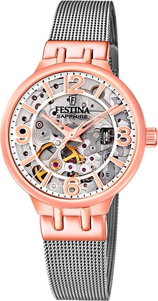 Festina Quarzuhr Festina Damenuhr Automatik, Damen Armbanduhr rund, Edelstahlarmband silber, Elegant von Festina