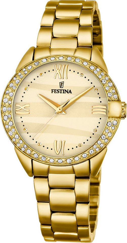 Festina Quarzuhr Festina Damenuhr Boyfriend Armbanduhr, (Analoguhr), Damen Armbanduhr rund, Edelstahlarmband gold, Casual von Festina