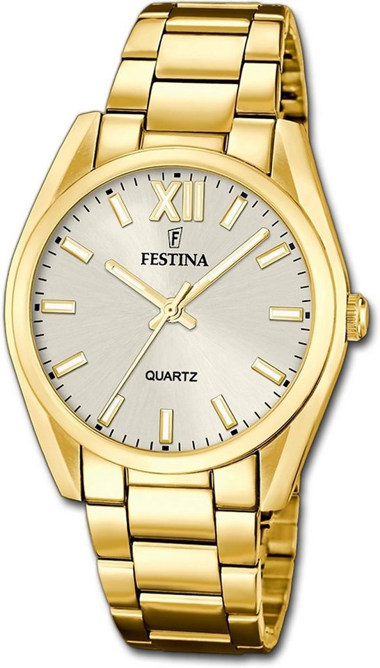 Festina Quarzuhr Festina Damenuhr Boyfriend Armbanduhr, Damenuhr Edelstahlarmband gold, rund, mittel (ca. 37mm) von Festina