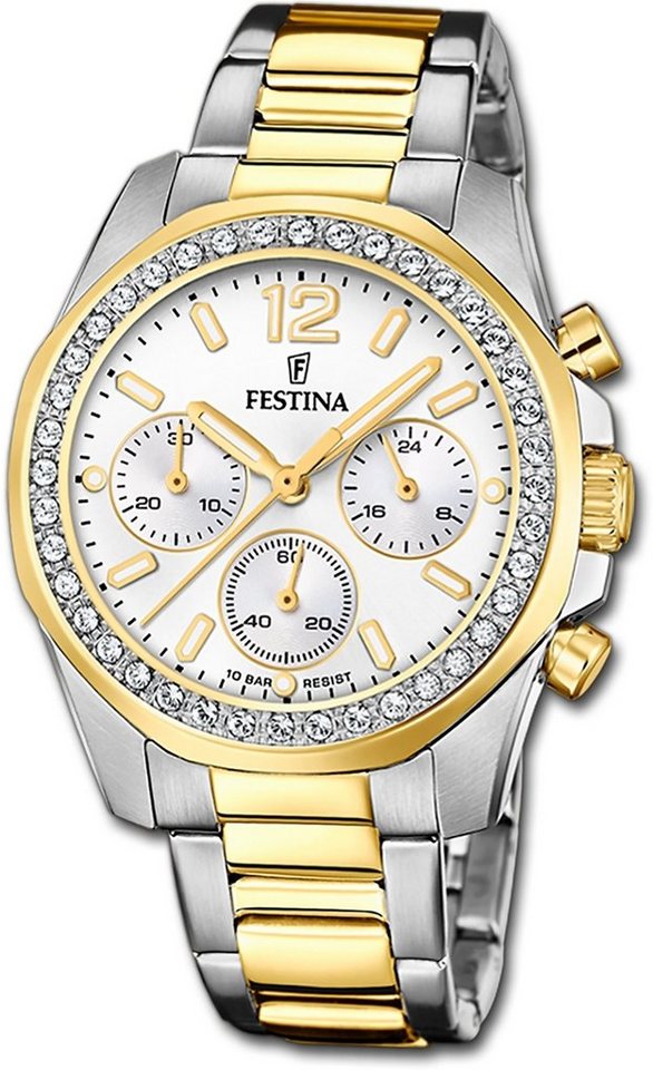 Festina Quarzuhr Festina Damenuhr Boyfriend Armbanduhr, Damenuhr Edelstahlarmband silber, gold, rund, mittel (ca. 38mm) von Festina