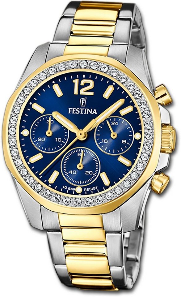 Festina Quarzuhr Festina Damenuhr Boyfriend Armbanduhr, Damenuhr Edelstahlarmband silber, gold, rund, mittel (ca. 38mm) von Festina