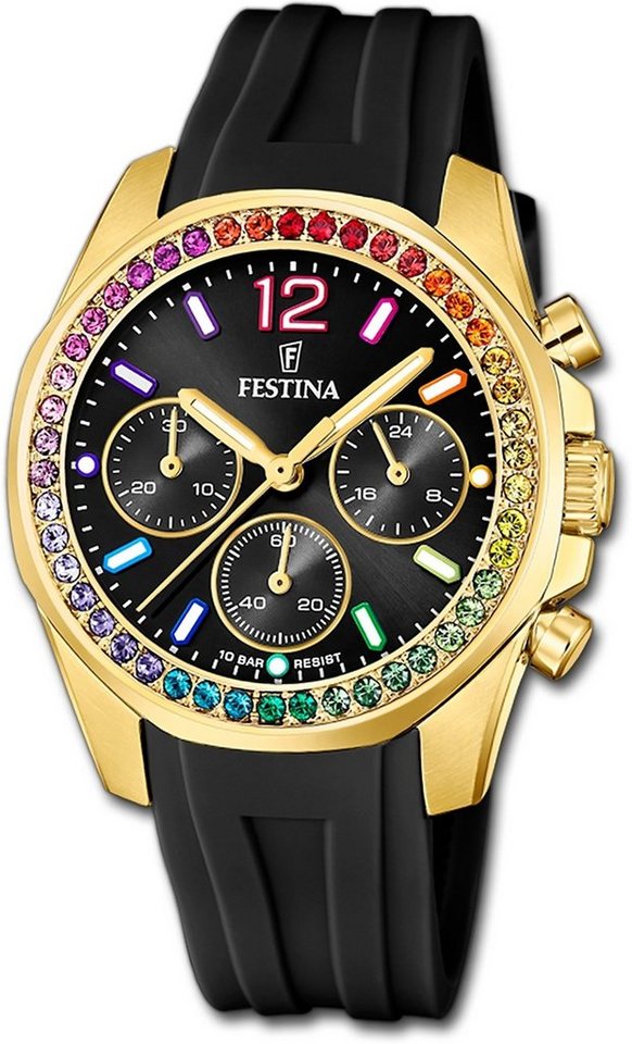 Festina Quarzuhr Festina Damenuhr Boyfriend Armbanduhr, Damenuhr PURarmband schwarz, rund, mittel (ca. 38mm) von Festina