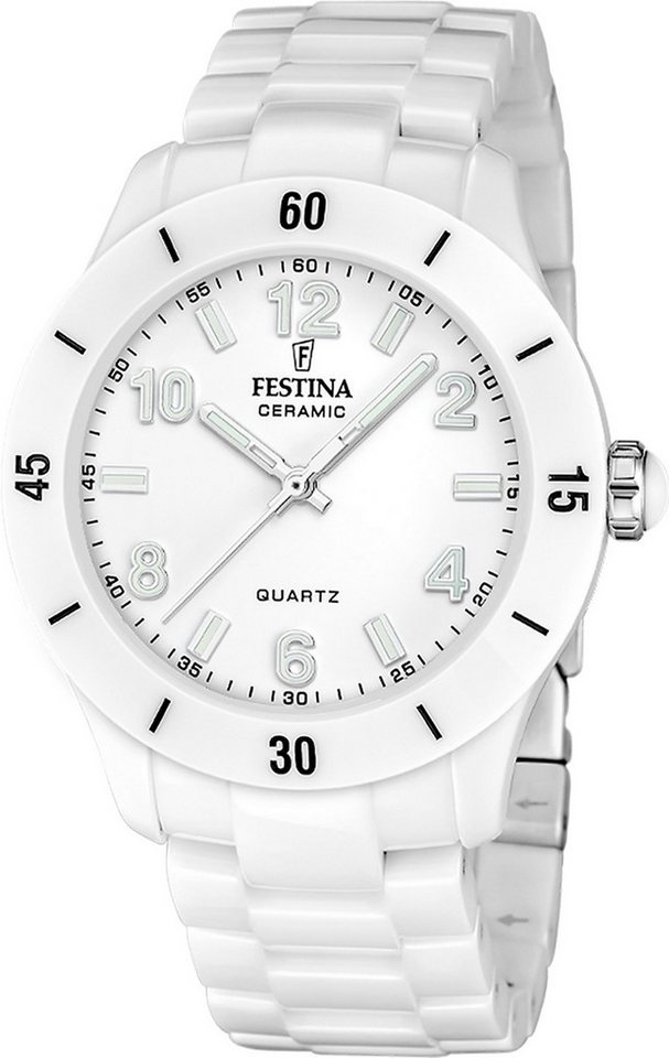 Festina Quarzuhr Festina Damenuhr Keramik Armbanduhr, (Analoguhr), Damen Armbanduhr rund, Keramikarmband weiß, Fashion von Festina