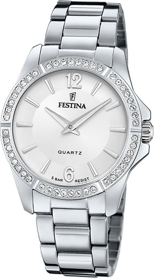 Festina Quarzuhr Festina Damenuhr Mademoiselle, (Analoguhr), Damen Armbanduhr rund, Edelstahlarmband silber, Fashion von Festina