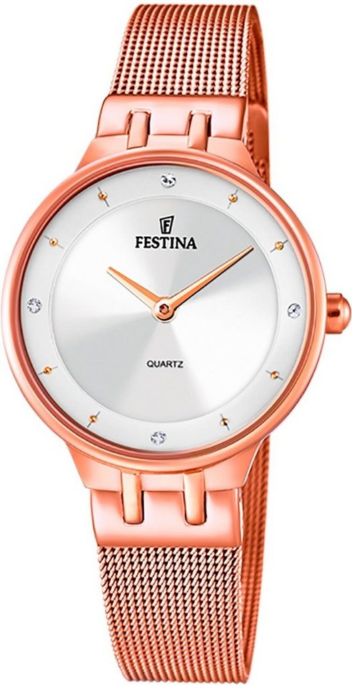 Festina Quarzuhr Festina Damenuhr Mademoiselle, Damen Armbanduhr rund, Edelstahlarmband rosé, Fashion von Festina