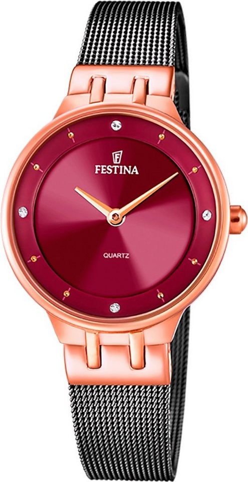 Festina Quarzuhr Festina Damenuhr Mademoiselle, Damen Armbanduhr rund, Edelstahlarmband schwarz, Fashion von Festina