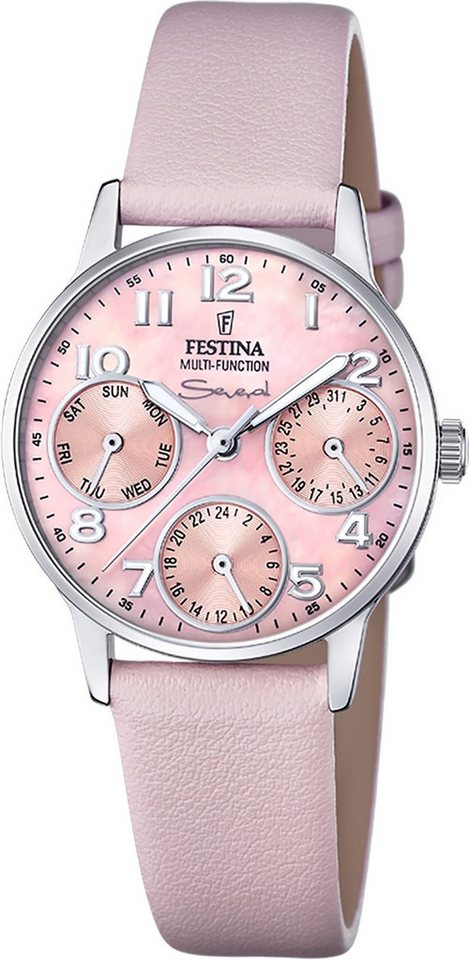 Festina Quarzuhr Festina Damenuhr Mademoiselle Armbanduhr, (Analoguhr), Damen Armbanduhr rund, Lederarmband rosa, Fashion von Festina