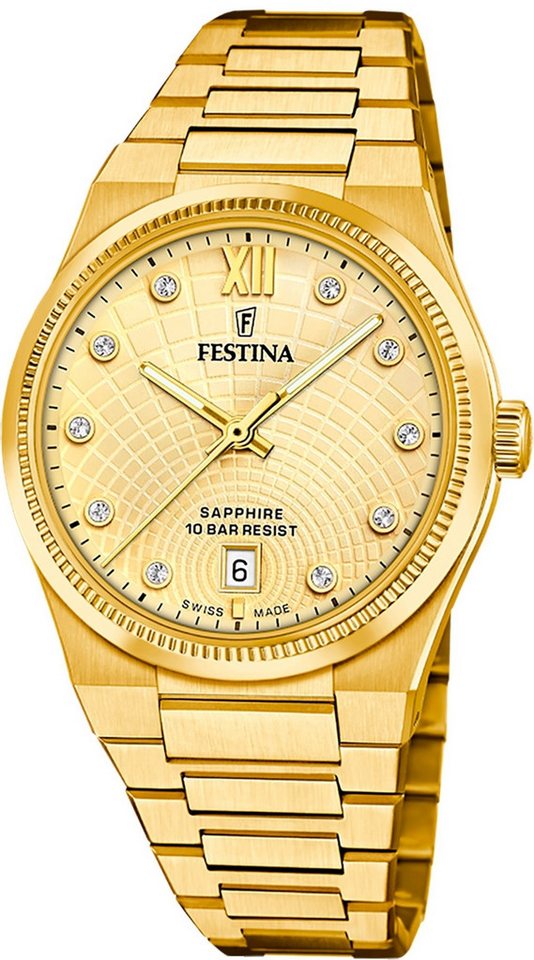 Festina Quarzuhr Festina Damenuhr Swiss Made Armbanduhr, (Analoguhr), Damen Armbanduhr rund, Edelstahlarmband gold, Elegant von Festina