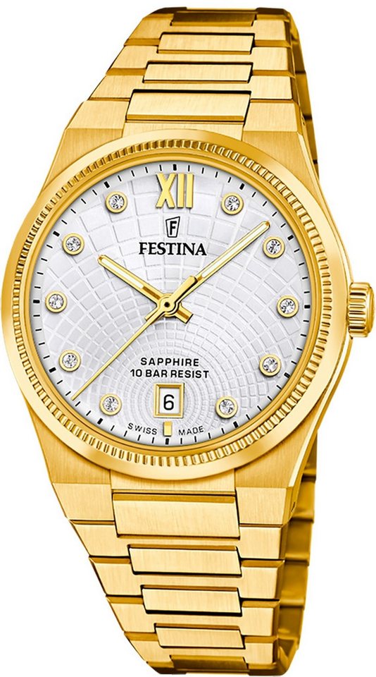 Festina Quarzuhr Festina Damenuhr Swiss Made Armbanduhr, (Analoguhr), Damen Armbanduhr rund, Edelstahlarmband gold, Elegant von Festina