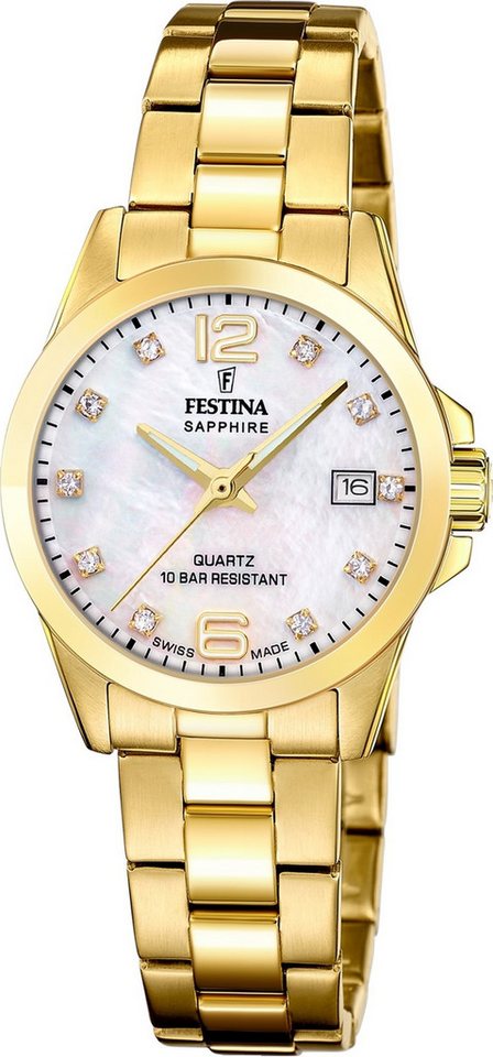 Festina Quarzuhr Festina Damenuhr Swiss Made Armbanduhr, (Analoguhr), Damen Armbanduhr rund, Edelstahlarmband gold, Elegant von Festina