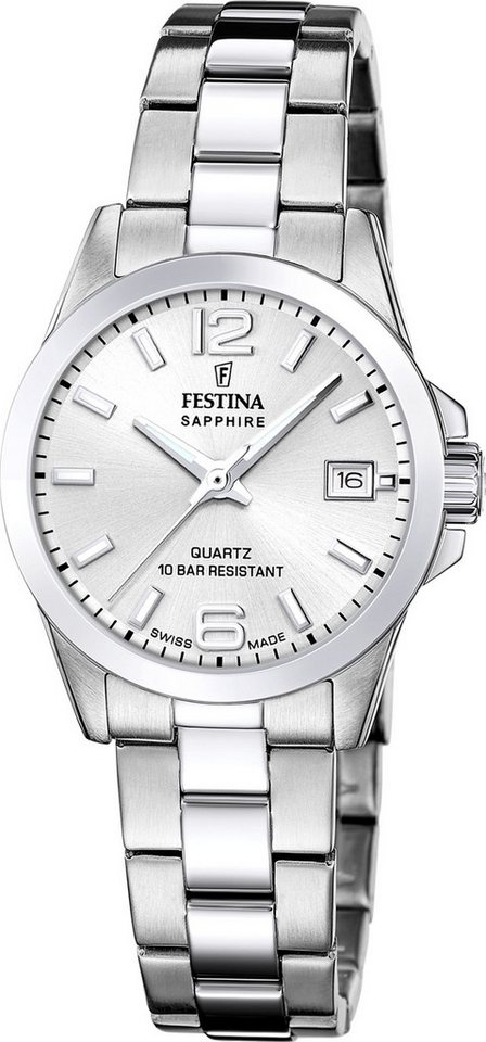 Festina Quarzuhr Festina Damenuhr Swiss Made Armbanduhr, (Analoguhr), Damen Armbanduhr rund, Edelstahlarmband silber, Elegant von Festina