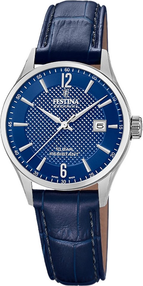 Festina Quarzuhr Festina Damenuhr Swiss Made Armbanduhr, (Analoguhr), Damen Armbanduhr rund, Lederarmband schwarz, Elegant von Festina