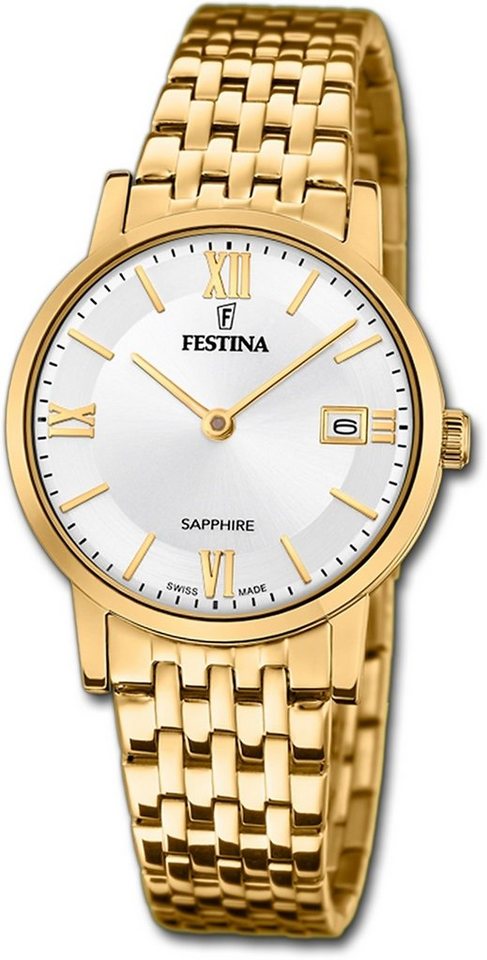 Festina Quarzuhr Festina Damenuhr Swiss Made Armbanduhr, (Analoguhr), Damenuhr Edelstahlarmband gold, rund, klein (ca. 29mm) von Festina