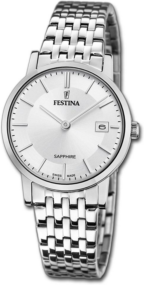 Festina Quarzuhr Festina Damenuhr Swiss Made Armbanduhr, Damenuhr Edelstahlarmband silber, rund, klein (ca. 29mm) von Festina