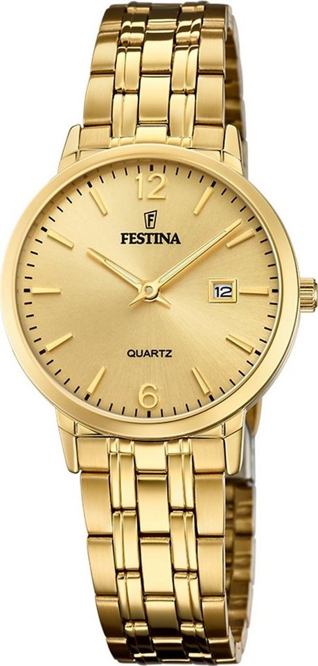 Festina Quarzuhr Festina Elegant Damen Uhr F20514/3 Stahl, Damen Armbanduhr rund, Edelstahlarmband gold, Elegant von Festina