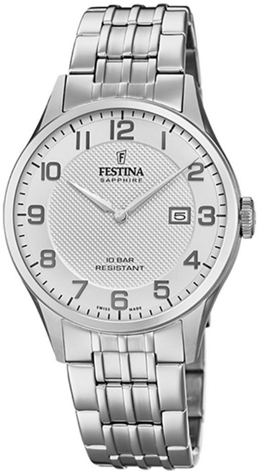 Festina Quarzuhr Festina Herren Uhr F20005/1 Edelstahl, (Analoguhr), Herren Armbanduhr rund, Edelstahlarmband silber, Elegant von Festina