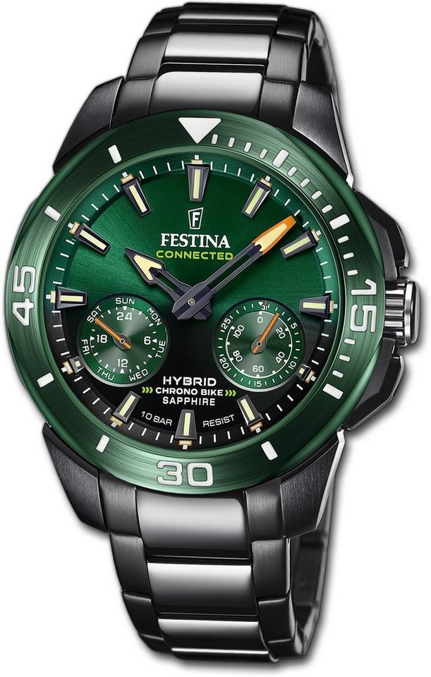 Festina Quarzuhr Festina Herrenuhr Chrono Bike, Herrenuhr Edelstahlarmband schwarz, rund, extra groß (ca. 47mm) von Festina