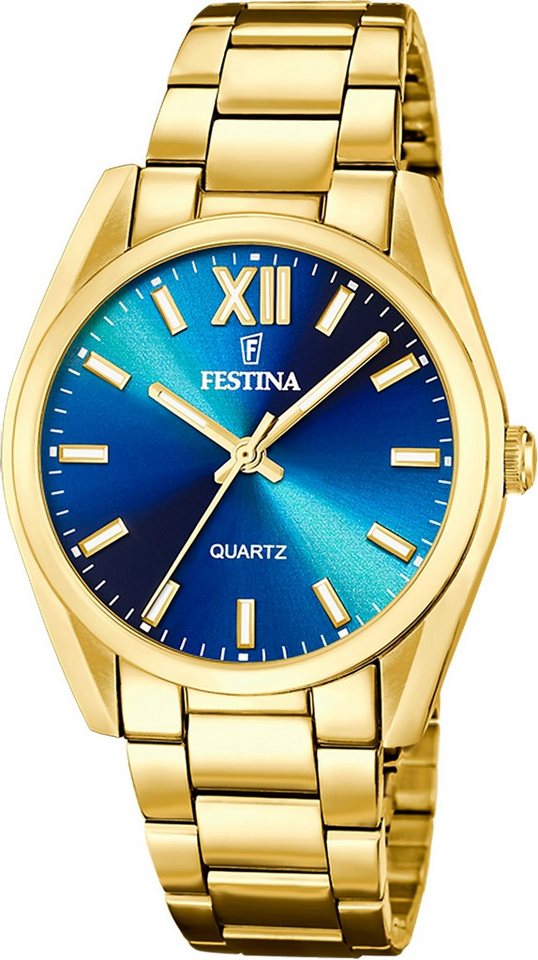 Festina Quarzuhr Festina Herrenuhr Edelstahl gold Festina, (Analoguhr), Herren Armbanduhr rund, Edelstahlarmband gold, Casual von Festina