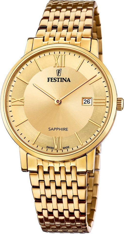 Festina Quarzuhr Festina Herrenuhr Edelstahl gold Festina, (Analoguhr), Herren Armbanduhr rund, Edelstahlarmband gold, Elegant von Festina