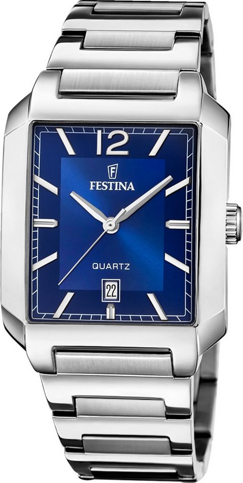 Festina Quarzuhr Festina Herrenuhr Edelstahl silber, (Analoguhr), Herren Armbanduhr eckig, rechteckig, Edelstahlarmband silber, Fashion von Festina