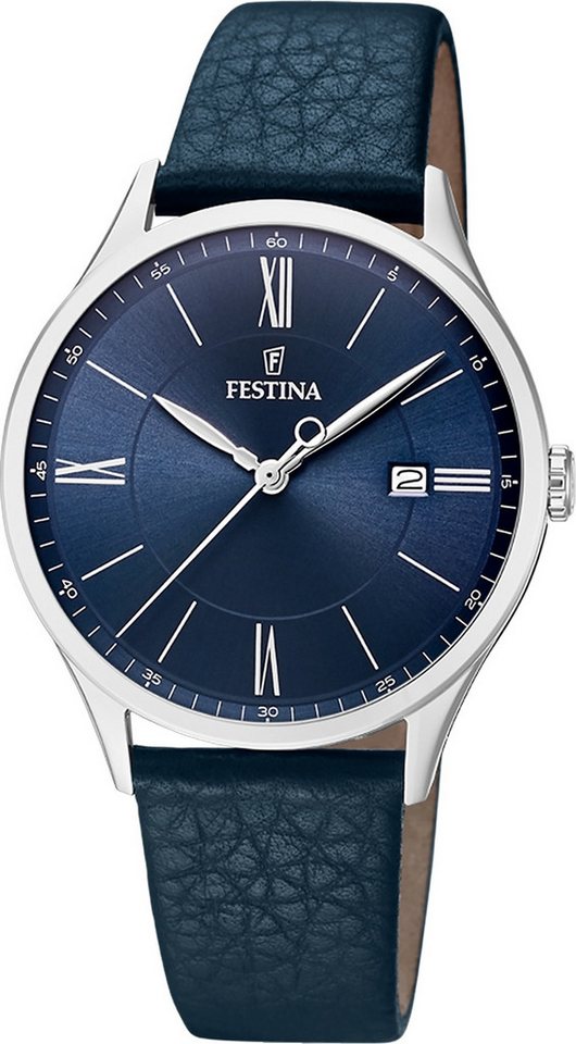 Festina Quarzuhr Festina Herrenuhr Klassik Armbanduhr, (Analoguhr), Herren Armbanduhr rund, Lederarmband blau, Casual von Festina
