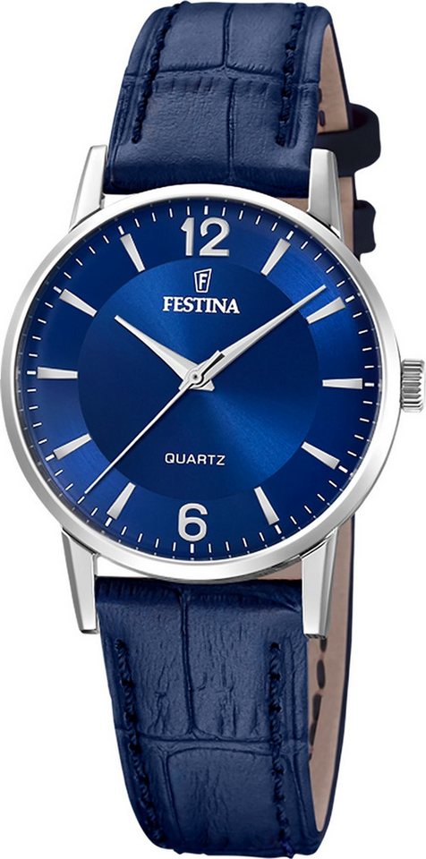 Festina Quarzuhr Festina Herrenuhr Klassik Armbanduhr, (Analoguhr), Herren Armbanduhr rund, Lederarmband blau, Casual von Festina