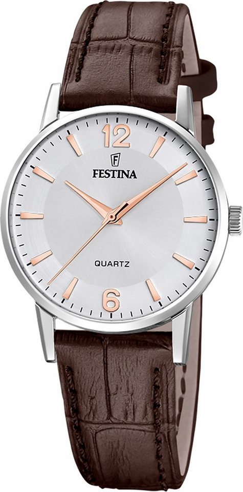 Festina Quarzuhr Festina Herrenuhr Klassik Armbanduhr, (Analoguhr), Herren Armbanduhr rund, Lederarmband braun, Casual von Festina