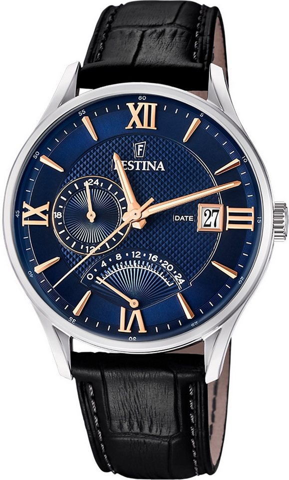 Festina Quarzuhr Festina Herrenuhr Klassik Armbanduhr, (Analoguhr), Herren Armbanduhr rund, Lederarmband schwarz, Casual von Festina