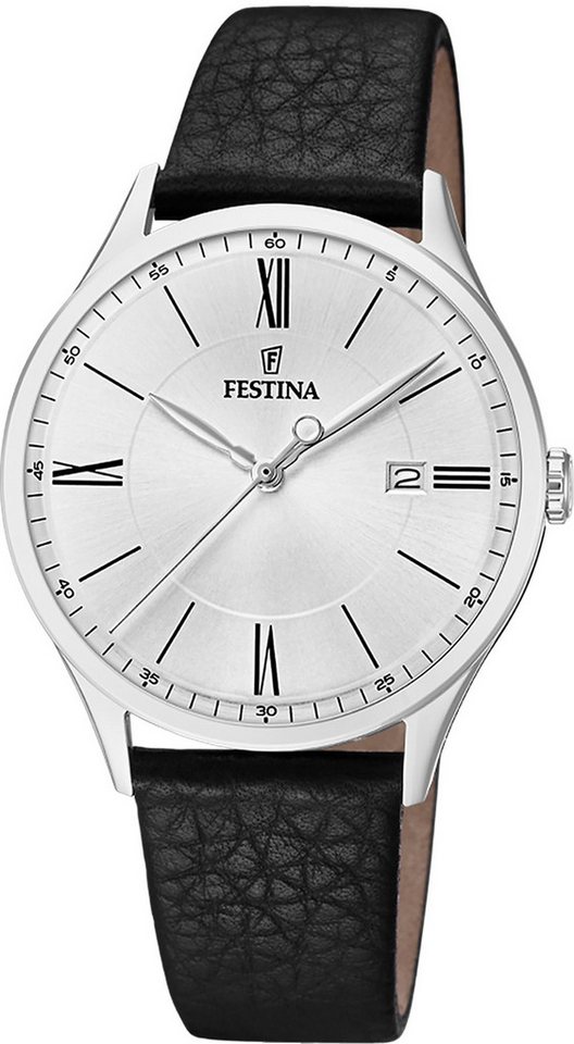 Festina Quarzuhr Festina Herrenuhr Klassik Armbanduhr, (Analoguhr), Herren Armbanduhr rund, Lederarmband schwarz, Casual von Festina