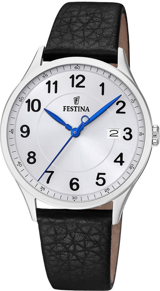 Festina Quarzuhr Festina Herrenuhr Klassik Armbanduhr, (Analoguhr), Herren Armbanduhr rund, Lederarmband schwarz, Casual von Festina