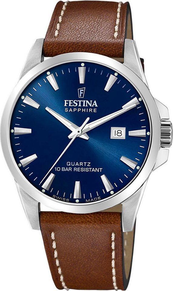 Festina Quarzuhr Festina Herrenuhr Leder braun Festina, (Analoguhr), Herren Armbanduhr rund, Lederarmband braun, Elegant von Festina