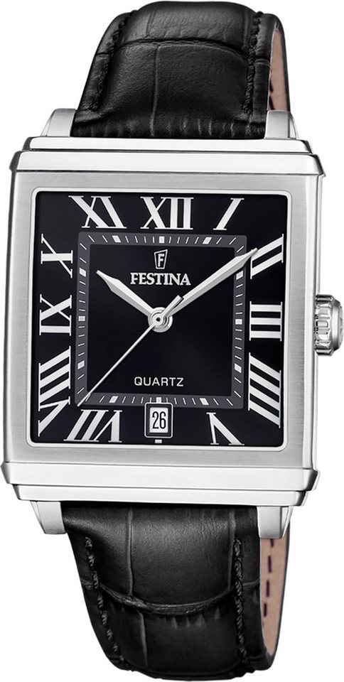 Festina Quarzuhr Festina Herrenuhr Leder schwarz Festina, (Analoguhr), Herren Armbanduhr eckig, rechteckig, Lederarmband schwarz, Fashion von Festina