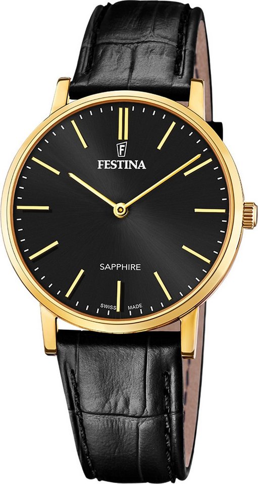 Festina Quarzuhr Festina Herrenuhr Leder schwarz Festina, (Analoguhr), Herren Armbanduhr rund, Lederarmband schwarz, Elegant von Festina