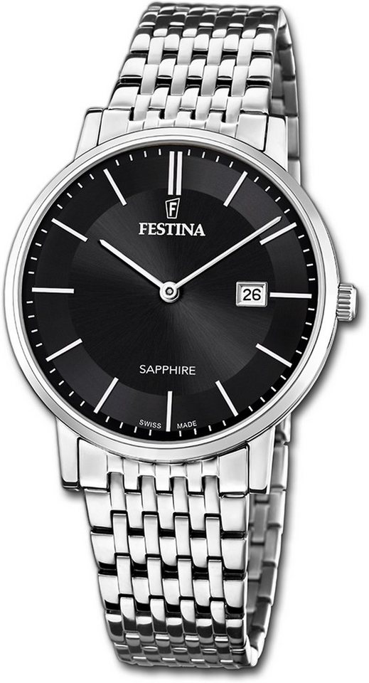 Festina Quarzuhr Festina Herrenuhr Swiss Made, Herrenuhr Edelstahlarmband silber, rund, mittel (ca. 39mm) von Festina