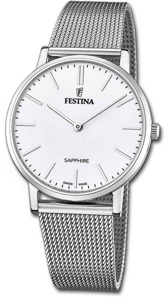 Festina Quarzuhr Festina Herrenuhr Swiss Made, Herrenuhr Edelstahlarmband silber, rund, mittel (ca. 39mm) von Festina