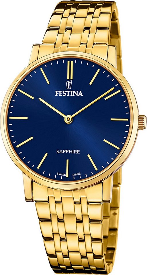 Festina Quarzuhr Festina Herrenuhr Swiss Made Armbanduhr, (Analoguhr), Herren Armbanduhr rund, Edelstahlarmband gold, Elegant von Festina