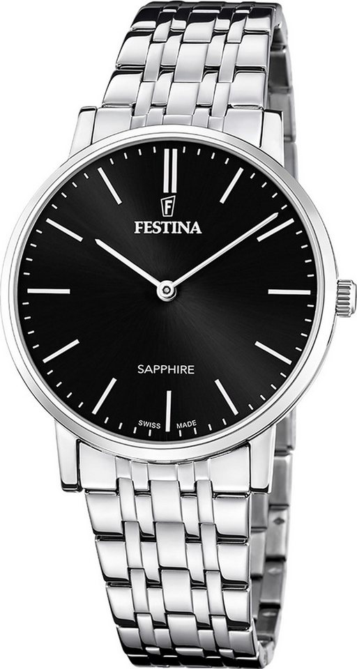 Festina Quarzuhr Festina Herrenuhr Swiss Made Armbanduhr, (Analoguhr), Herren Armbanduhr rund, Edelstahlarmband silber, Elegant von Festina