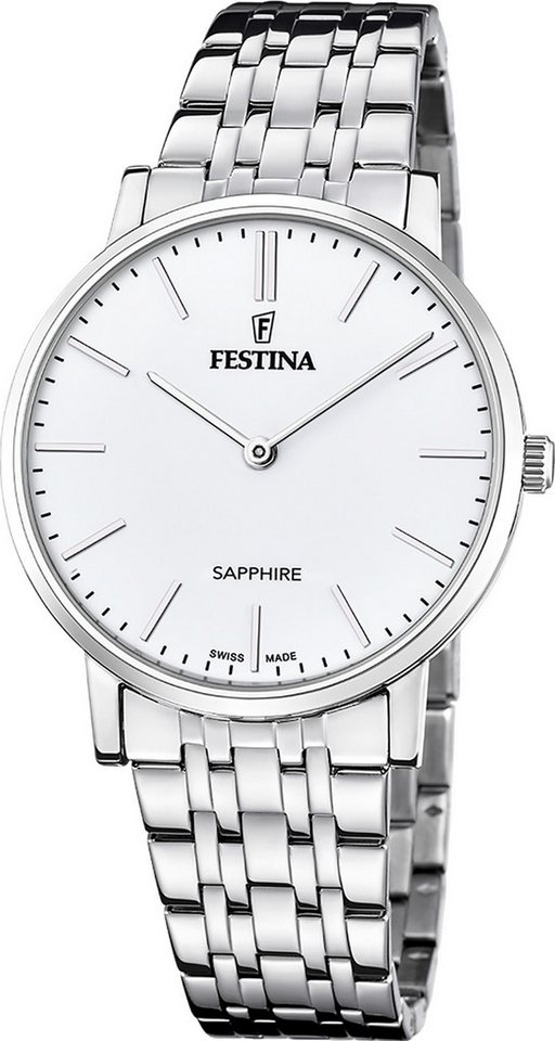 Festina Quarzuhr Festina Herrenuhr Swiss Made Armbanduhr, (Analoguhr), Herren Armbanduhr rund, Edelstahlarmband silber, Elegant von Festina