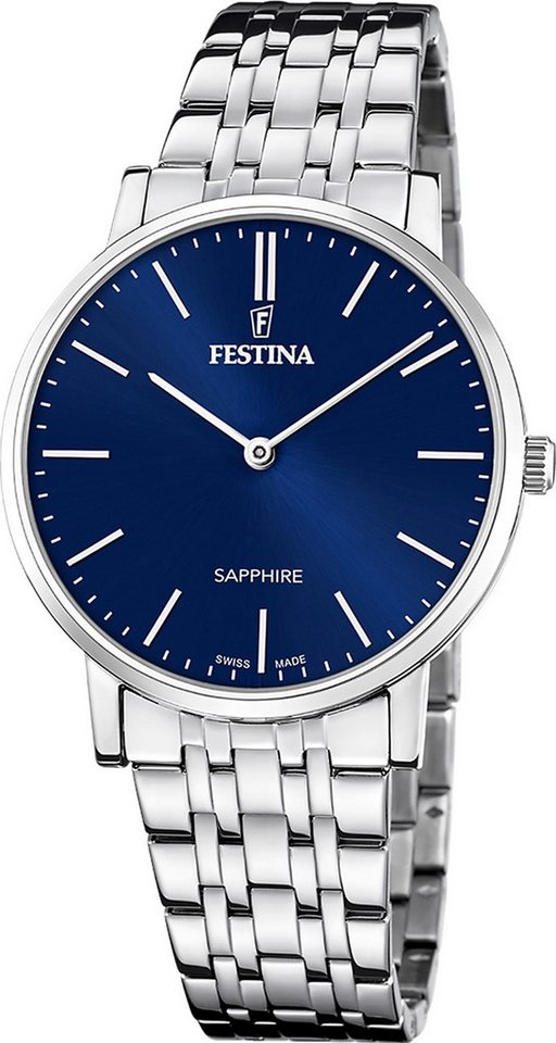 Festina Quarzuhr Festina Herrenuhr Swiss Made Armbanduhr, (Analoguhr), Herren Armbanduhr rund, Edelstahlarmband silber, Elegant von Festina