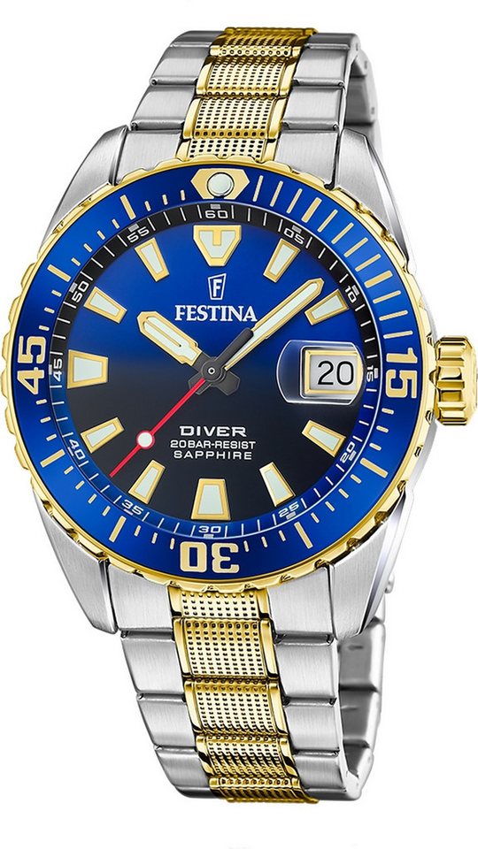 Festina Quarzuhr Festina Herrenuhr The Originals, (Analoguhr), Herren Armbanduhr rund, Edelstahlarmband silber, gold, Casual von Festina