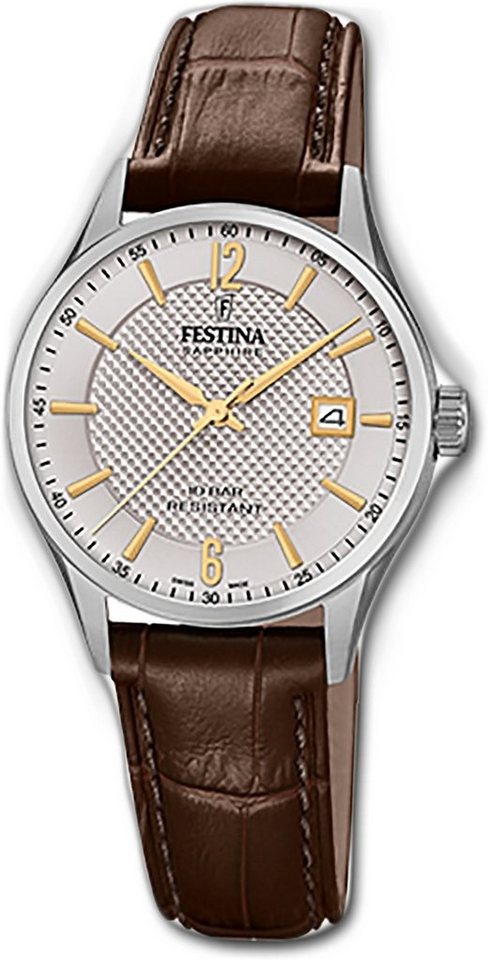 Festina Quarzuhr Festina Leder Damen Uhr, Damenuhr Lederarmband braun, rund, klein (ca. 29mm) von Festina