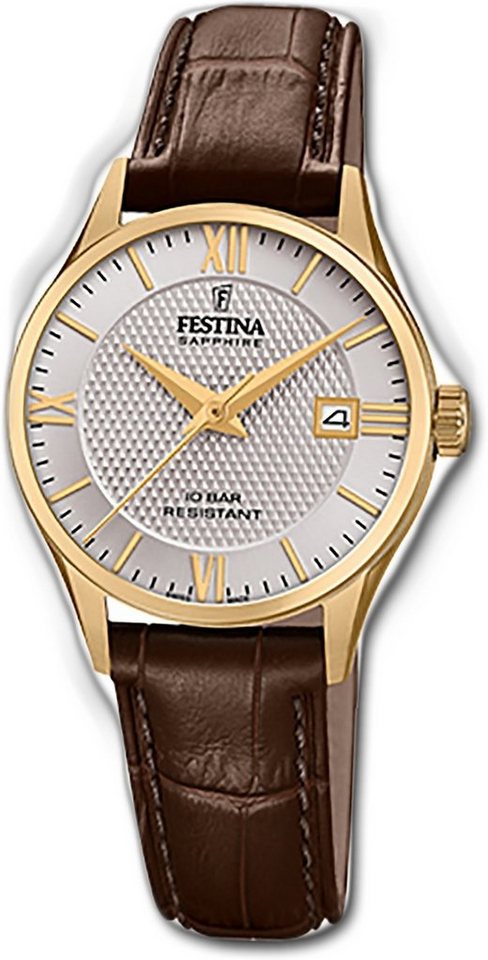 Festina Quarzuhr Festina Leder Damen Uhr, Damenuhr Lederarmband braun, rund, klein (ca. 29mm) von Festina