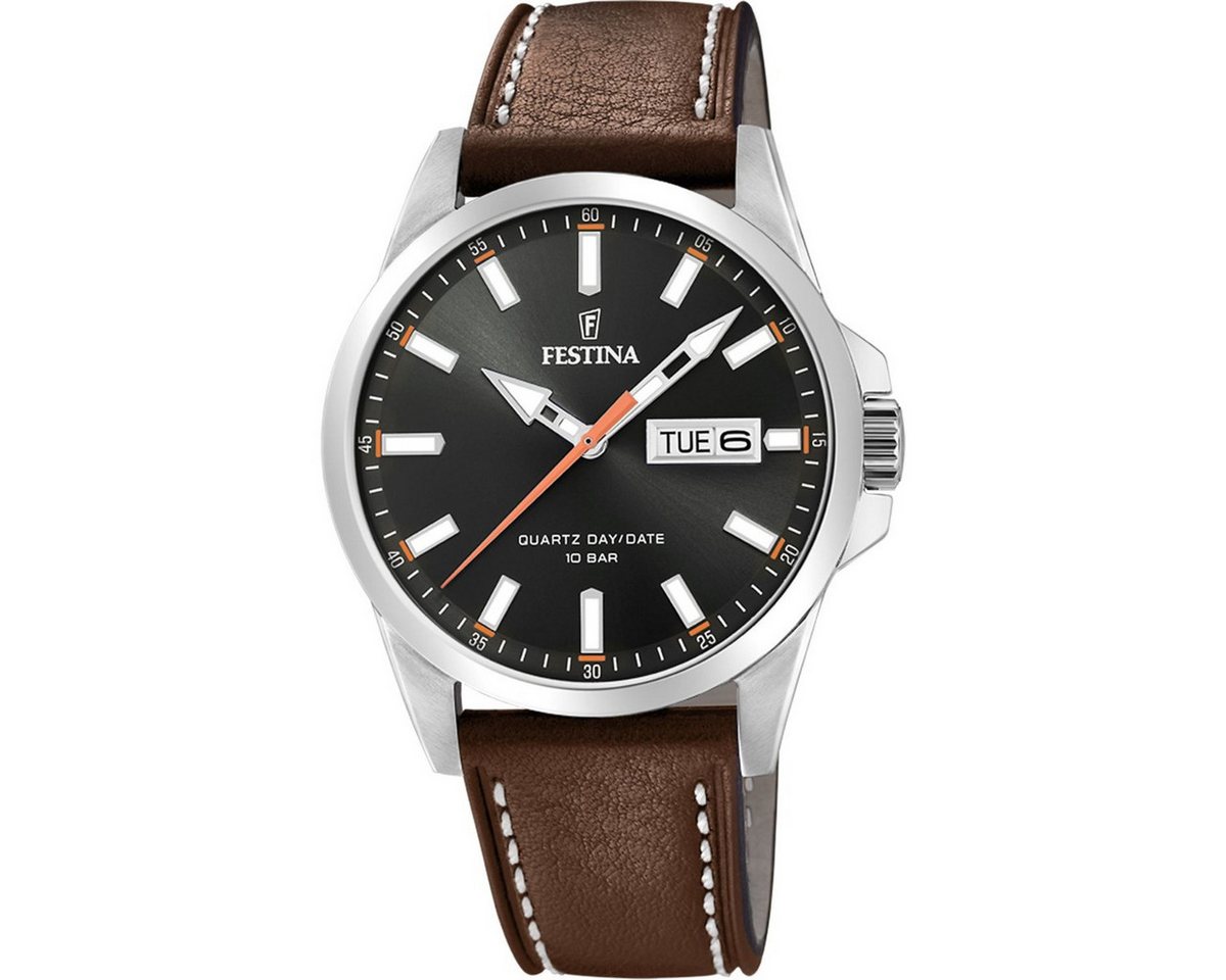 Festina Quarzuhr Herren-Uhr Klassik Schwarz Analog Quarz Leder-Armband F20358/2 von Festina