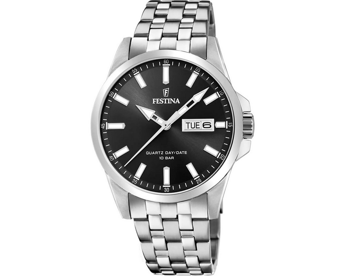 Festina Quarzuhr Herren-Uhr Klassik Schwarz Quarz Edelstahl-Armband F20357/4 von Festina