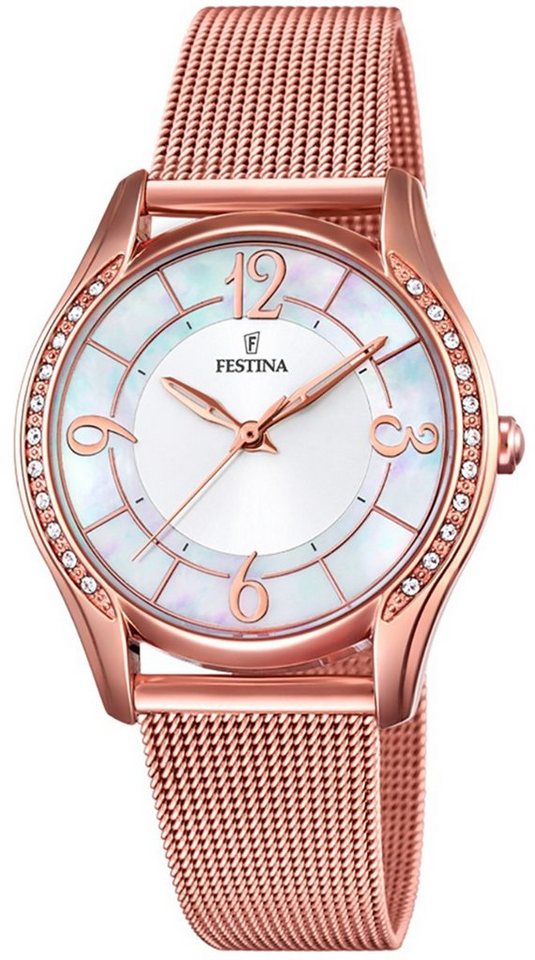 Festina Quarzuhr Festina Damen Uhr F20422/1 Edelstahl, Damen Armbanduhr rund, Edelstahlarmband rosegold von Festina