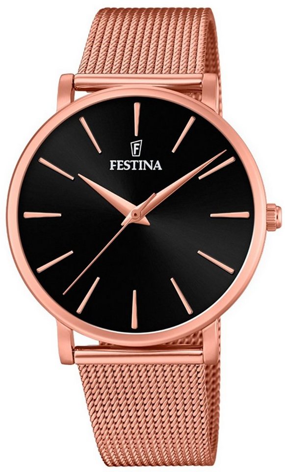 Festina Quarzuhr Festina Damen Uhr F20477/2 Stahl, Damen Armbanduhr rund, Edelstahlarmband rosegold von Festina