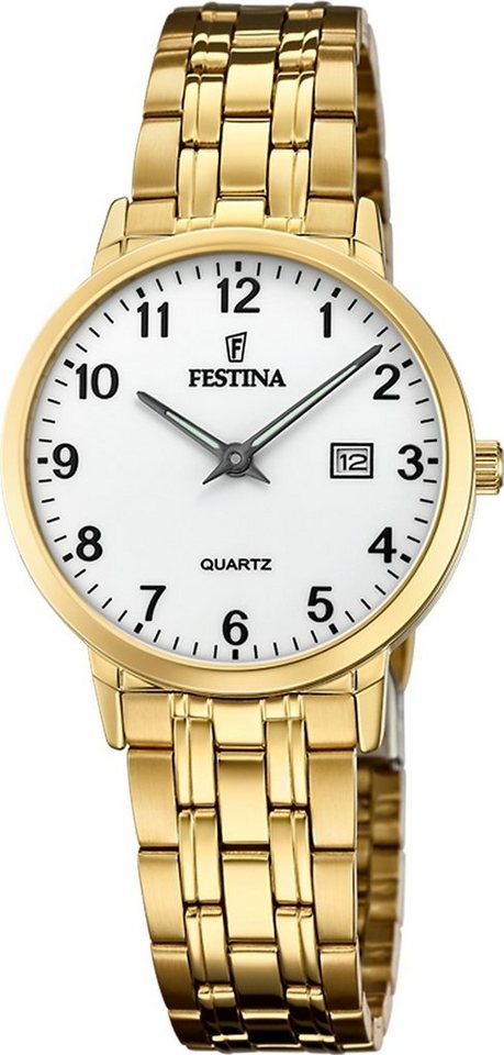 Festina Quarzuhr Festina Elegant Damen Uhr F20514/1 Stahl, Damen Armbanduhr rund, Edelstahlarmband gold, Elegant von Festina