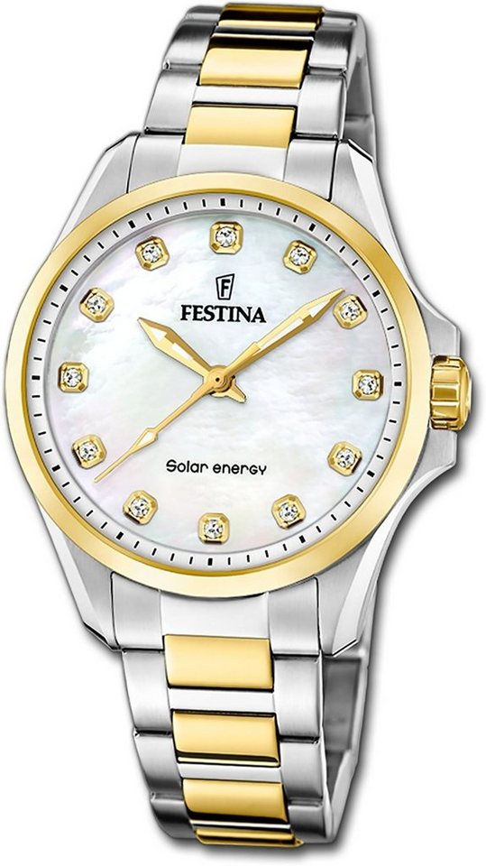 Festina Solaruhr Festina Damenuhr Solar Energy Solaruhr, Damenuhr Edelstahlarmband silber, gold, rund, mittel (ca. 34mm) von Festina