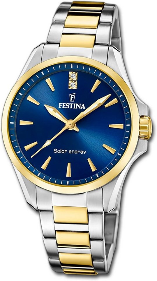 Festina Solaruhr Festina Damenuhr Solar Energy Solaruhr, Damenuhr Edelstahlarmband silber, gold, rund, mittel (ca. 34mm) von Festina