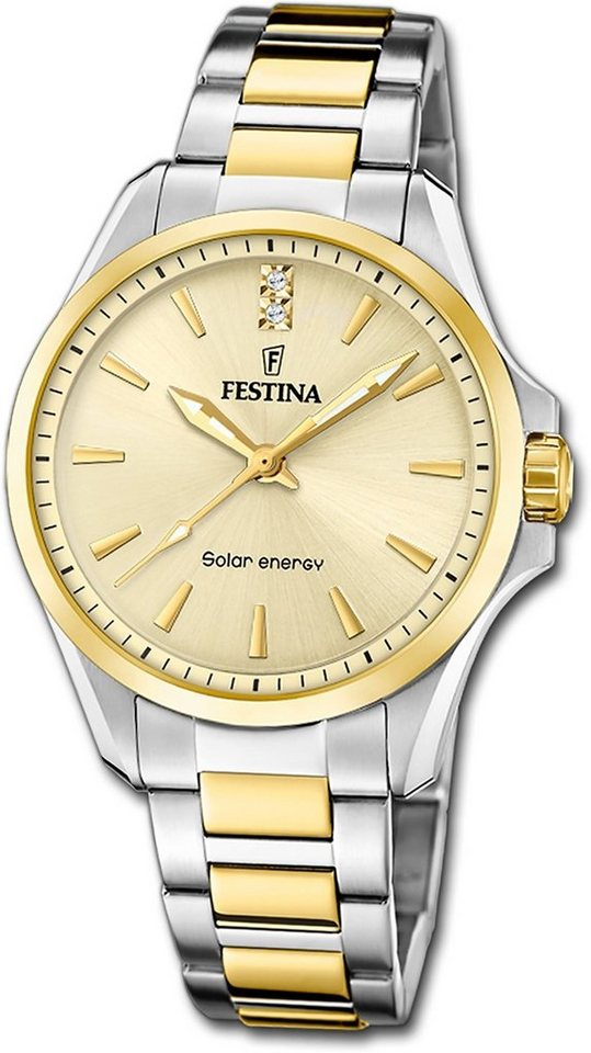 Festina Solaruhr Festina Damenuhr Solar Energy Solaruhr, Damenuhr Edelstahlarmband silber, gold, rund, mittel (ca. 34mm) von Festina